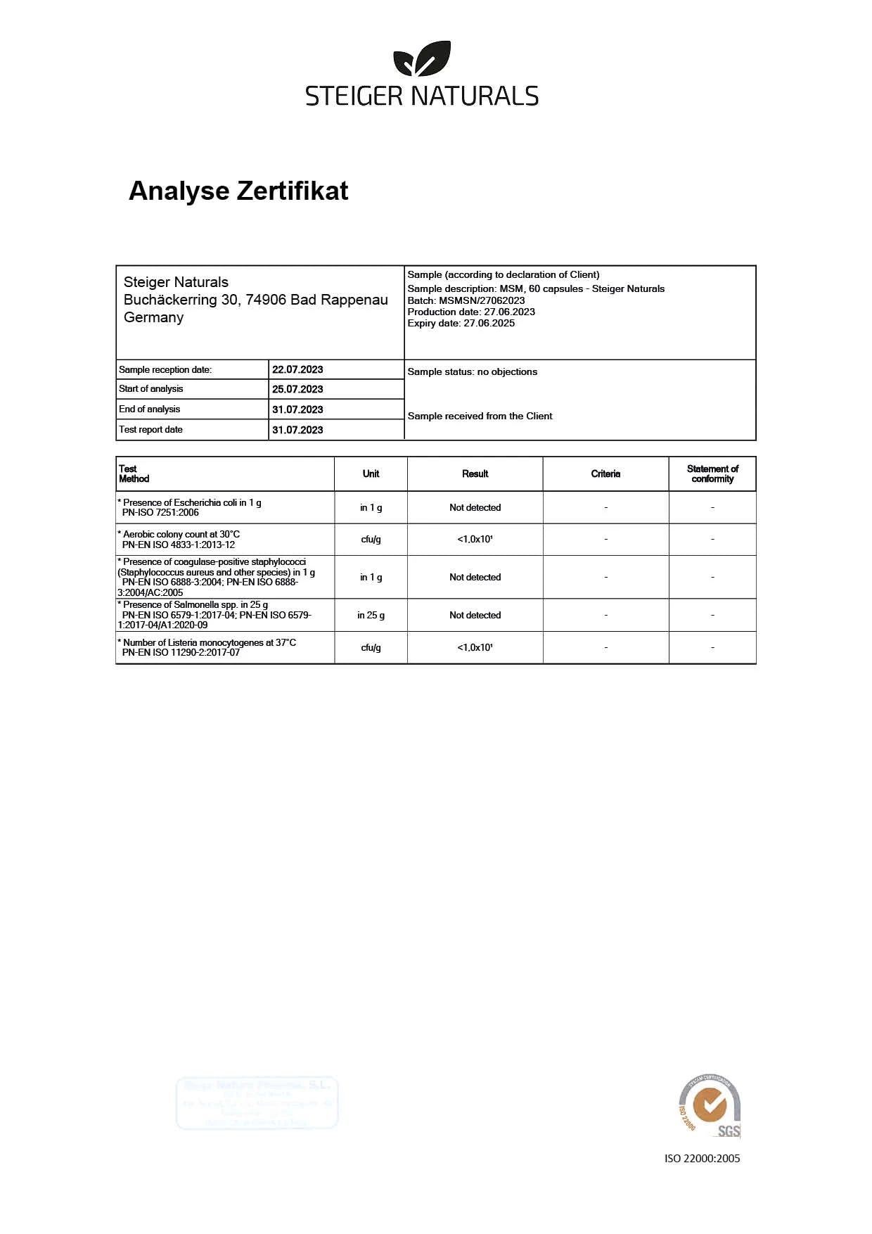 Steiger Naturals 2.0 MSM Kapseln 3 Steiger Naturals 2.0 MSM Kapseln - Image 3